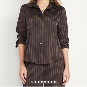 Old Navy Brown Satin Button-Up Shirt